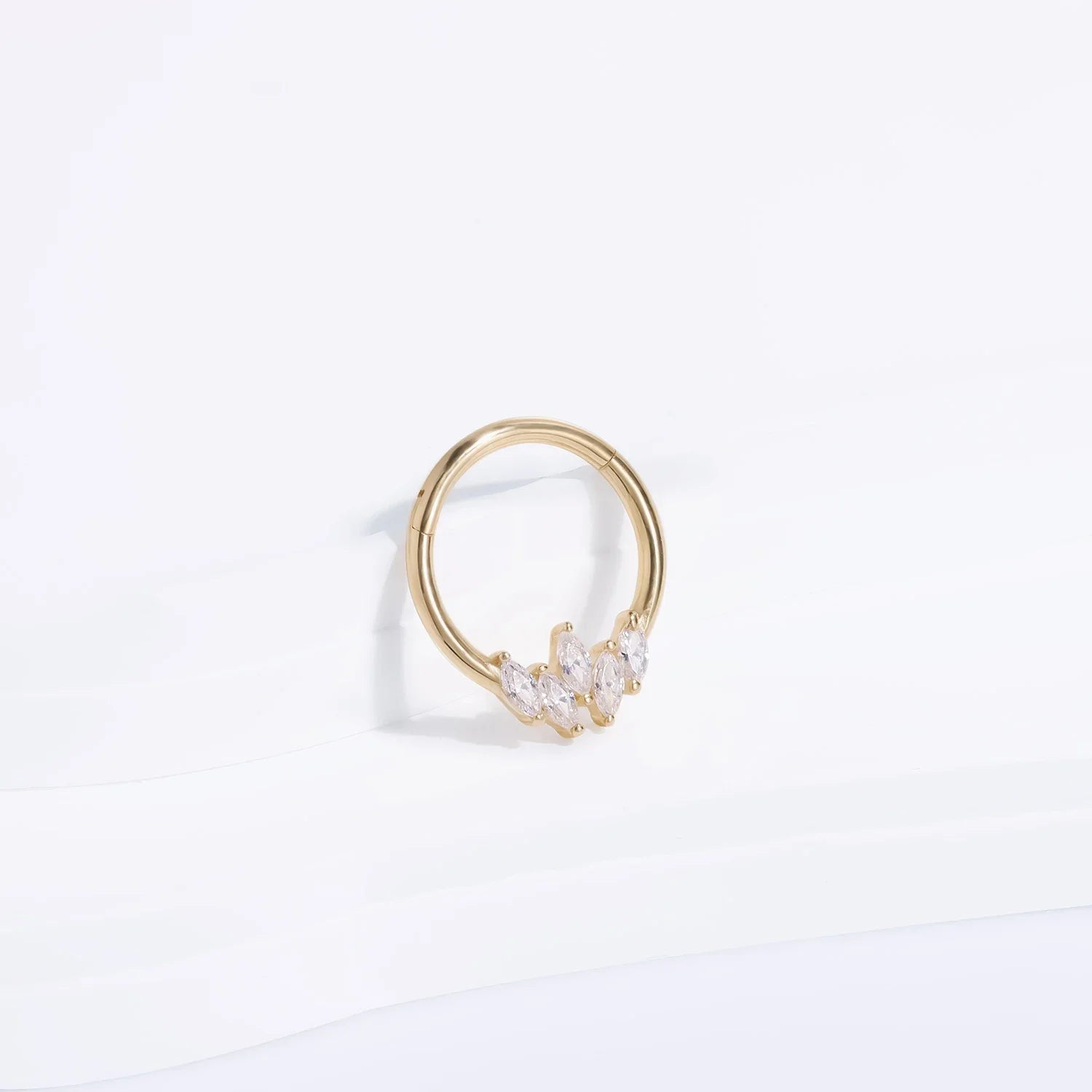 14k gold septum ring with clear CZ stones solid gold hinged segment clicker ring nose ring 16G Ashley Piercing Jewelry