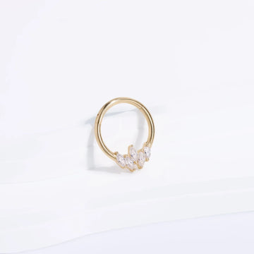 Anel de septo em ouro 14k com pedras CZ transparentes, segmento articulado em ouro maciço, anel clicker, anel de nariz 16G