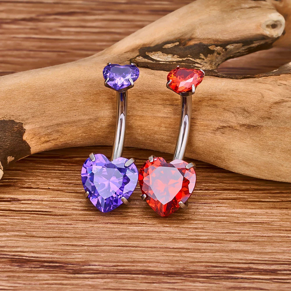 Heart belly button ring with pink clear red purple black CZ titanium h Heart belly button ring with pink clear red purple black CZ titanium h