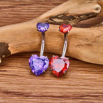 Heart belly button ring with pink clear red purple black CZ titanium heart belly piercing