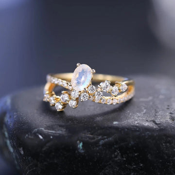 Art deco moonstone ring with diamond cz stones