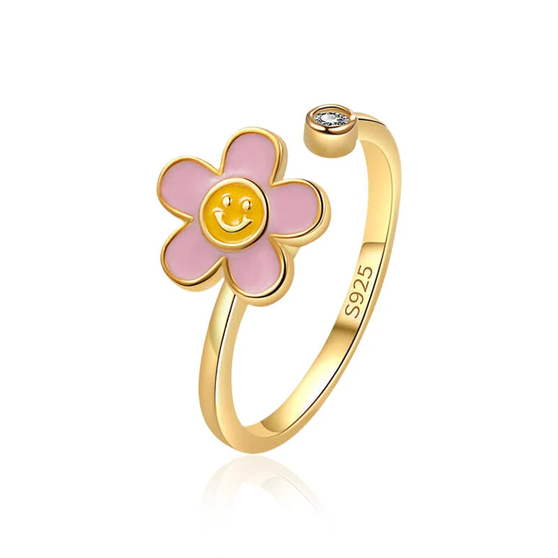 Fidget Rings Cute Spinning flower ring anxiety ring for daughter for kids cute fidget ri