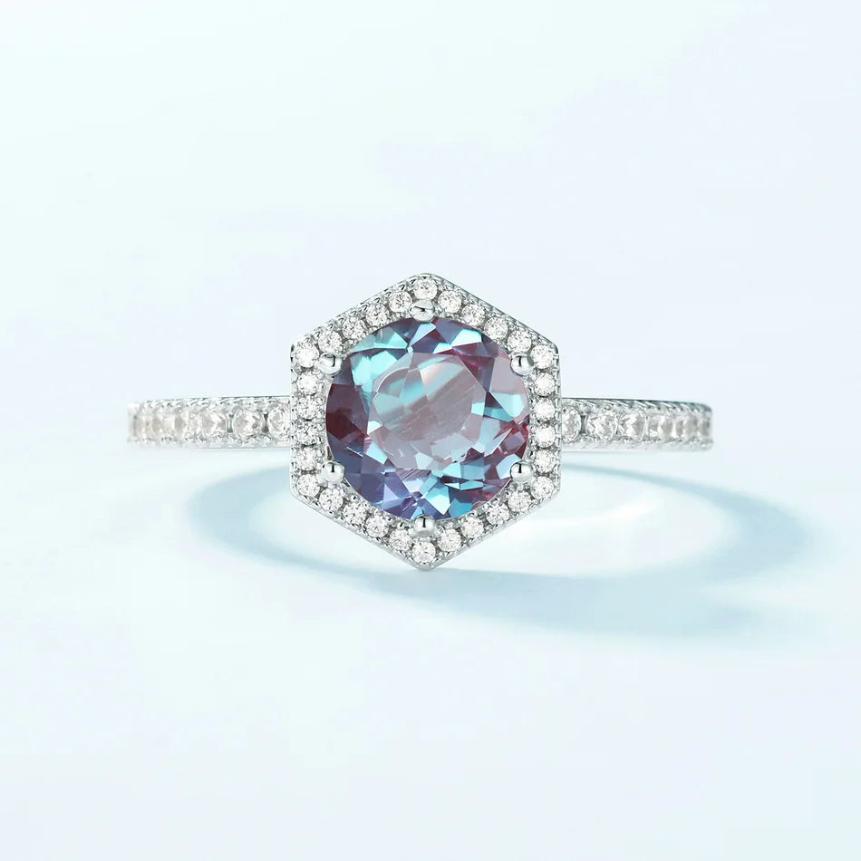 Alexandrite wedding ring with diamond cz sterling silver