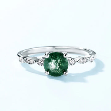 Moss agate solitaire ring dainty ring sterling silver