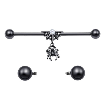 Halloween industrial bar with a spider and a web black barbell titanium