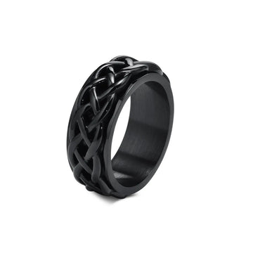 Black stainless steel spinner ring with Celtic knots 8mm men's fidget ring Rosery Poetry