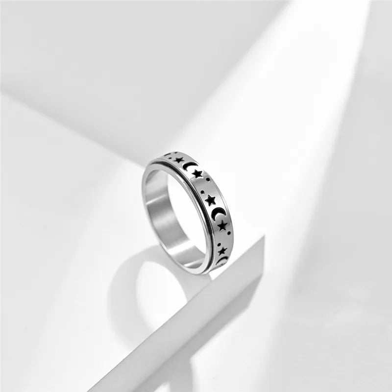 Moon and star anxiety ring stainless steel thejoue