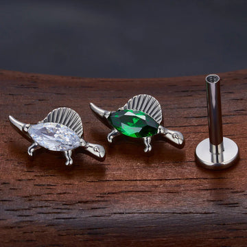 Dinosaurius neuspiercing titanium piercing met een heldere groene edelsteen schattige neuspiercing