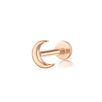 Rose gold nose stud with the moon 14K solid gold threadless ear stud lip stud