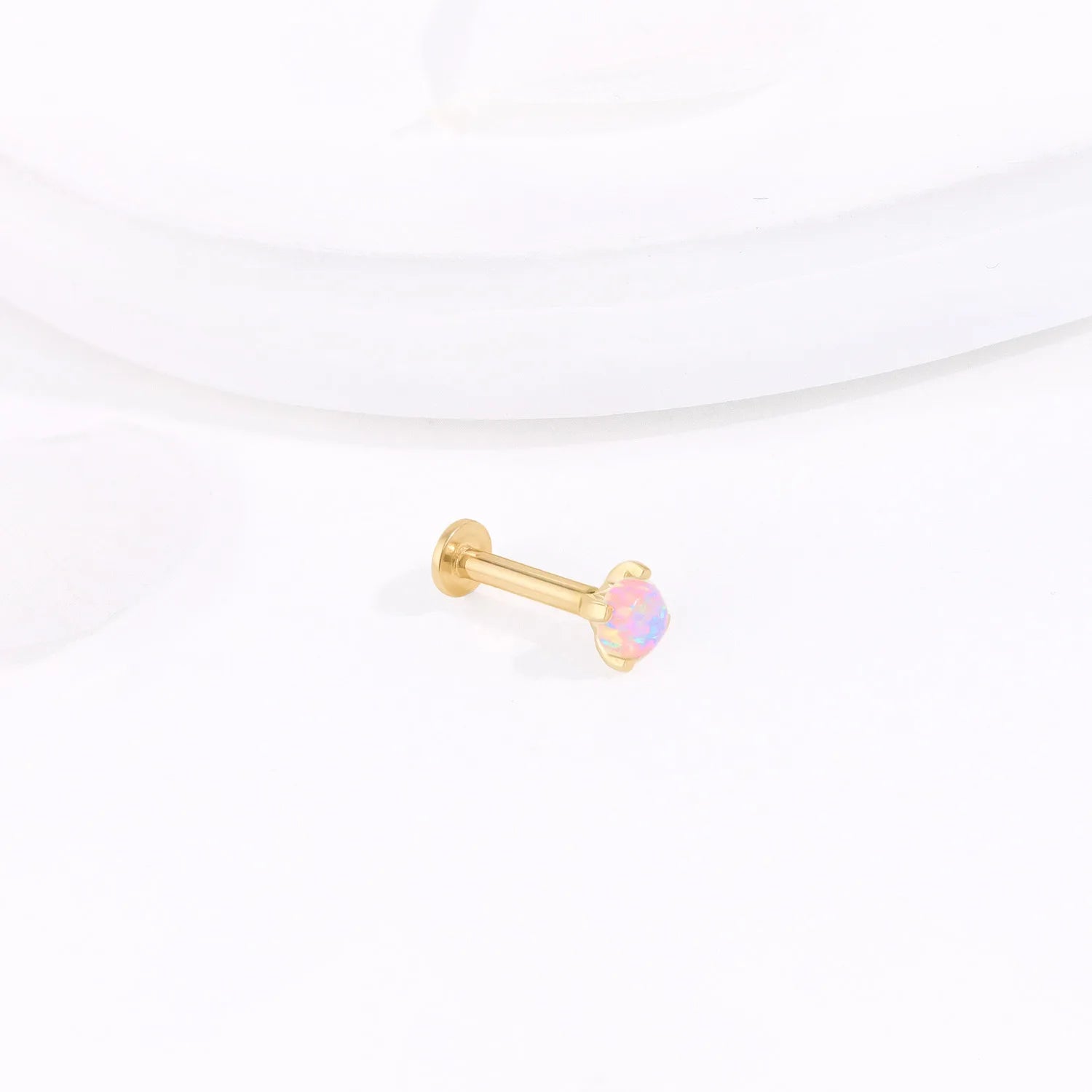 Solid gold nose stud with opal 14K gold lip piercing Ashley Piercing Jewelry
