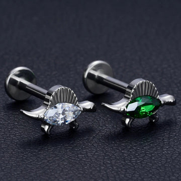 Dinosaur nose stud titanium stud with a clear green gemstone cute nose stud