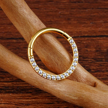 Daith pearl earring made of titanium 16G septum clicker ring