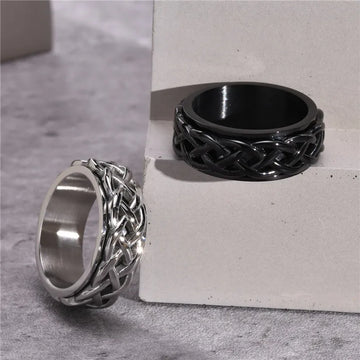 Black stainless steel spinner ring with Celtic knots 8mm men's fidget ring