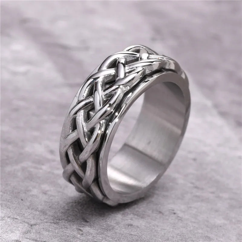 Black stainless steel spinner ring 8mm men's fidget ring  with Celtic knots Rosery Poetry
