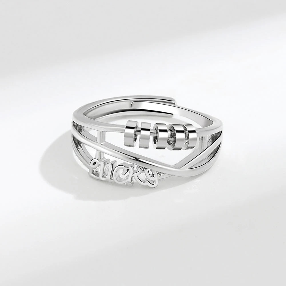 Sterling silver spinner ring lucky anxiety ring with beads adjustable Rosery Poetry