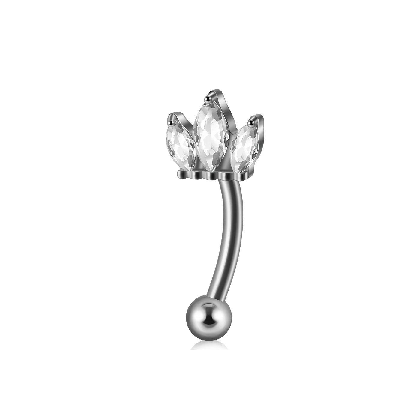 Delicada joia de labret vertical com 3 diamantes transparentes linda joia de labret vertical barra curva de titânio