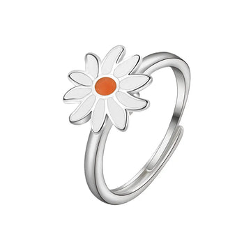 Anillo de fidget de flores anillo giratorio de plata de ley blanco naranja azul