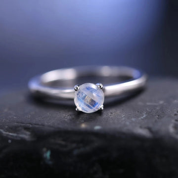Natural moonstone ring simple minimalist and dainty sterling silver