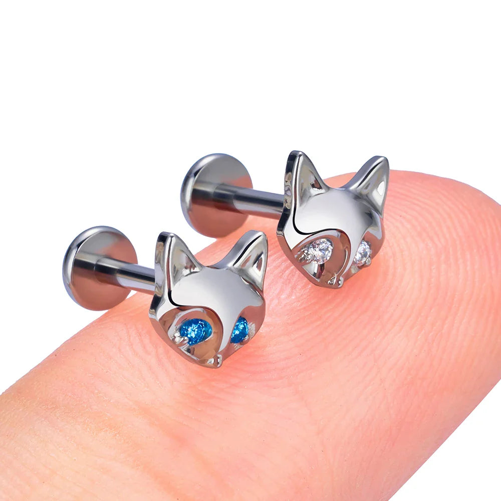 Argento Sterling 925 - Fox Orecchini a Perno, Testa Spingere Argento Sterling 925 - Fox Orecchini a Perno, Testa Spingere