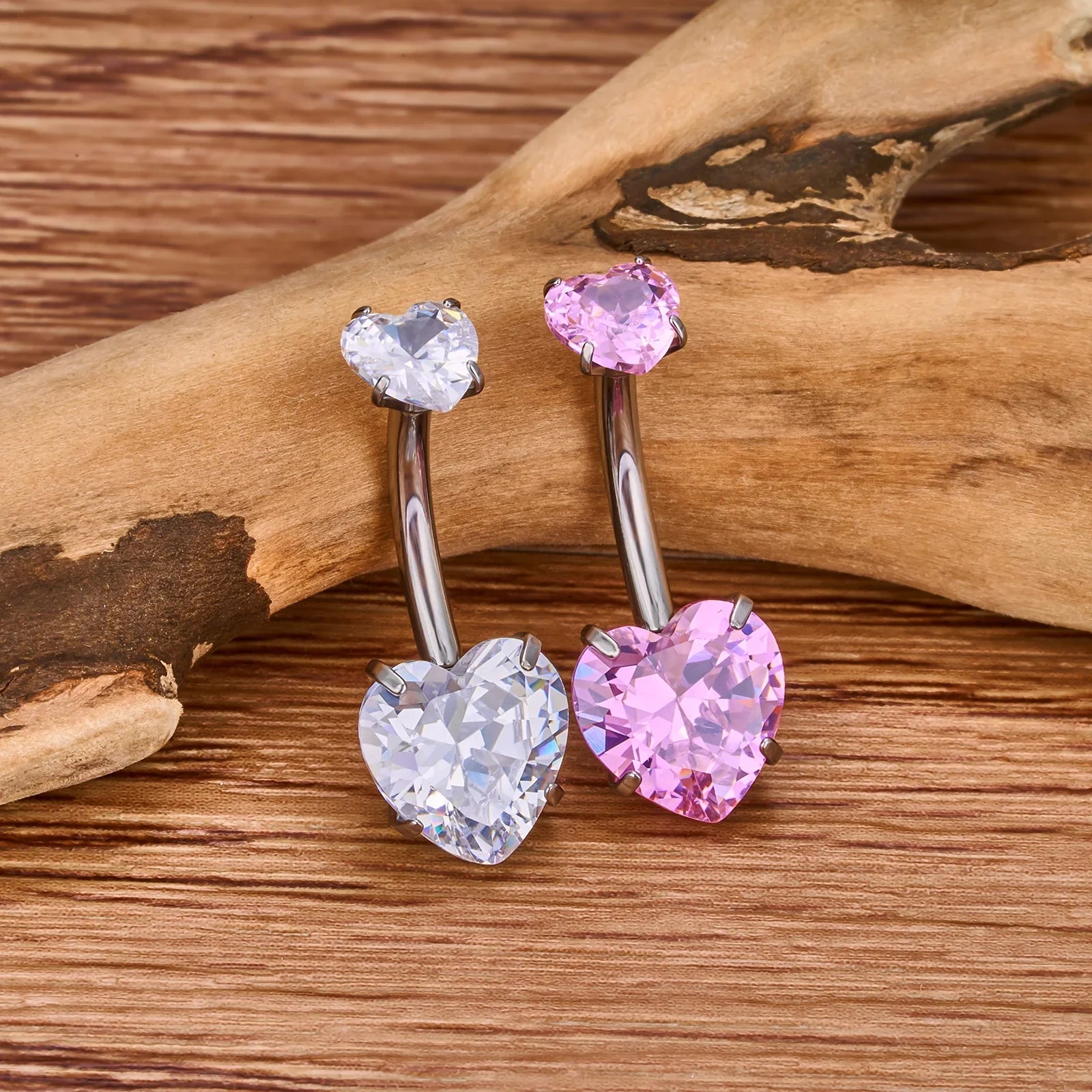 Anello per ombelico a cuore con piercing all'ombelico a cuore in titanio rosa chiaro rosso viola nero CZ