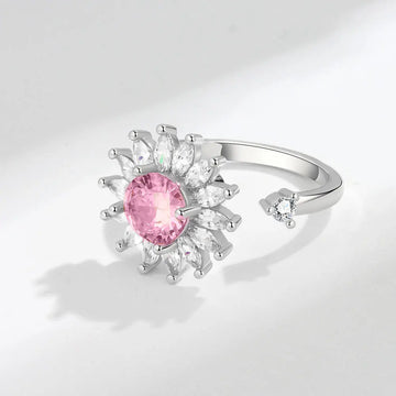 Anello con spinner di diamanti con un ciondolo rosa con grande anello di ansia in oro, argento e argento sterling