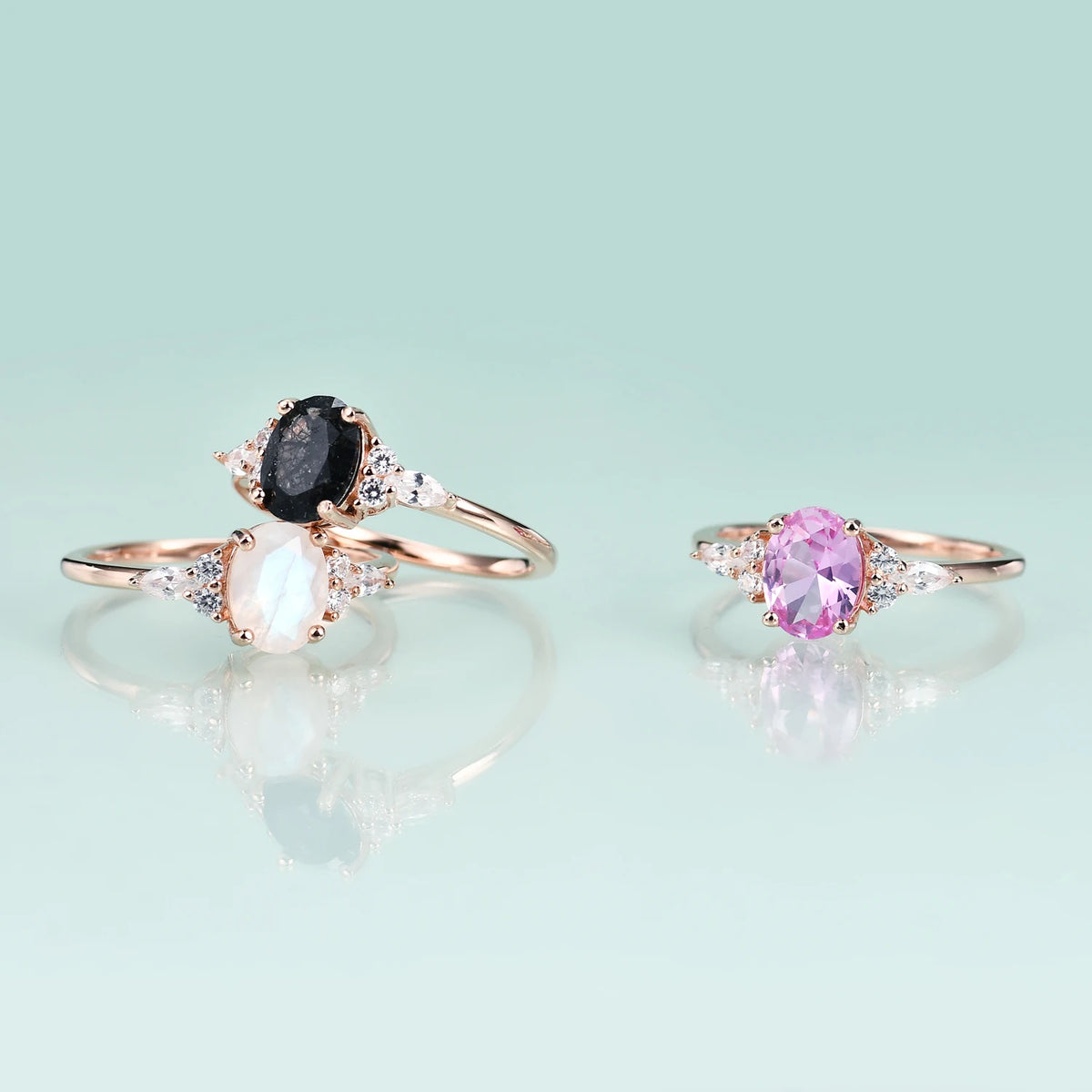Now Rings Black rutilated quartz promise ring 14K rose gold antique looking goth