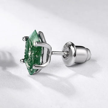 Boucles d’oreilles en agate mousse verte boucles d’oreilles délicates et minimalistes en argent sterling