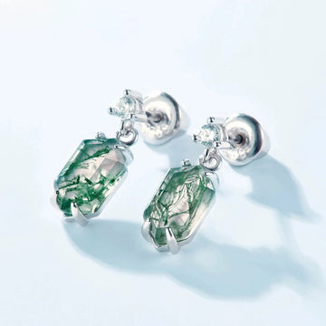 Boucles d’oreilles pendantes en agate mousse argent sterling agate mousse verte naturelle