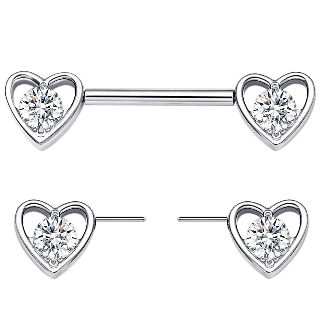 Diamday Lot 6 Paires Piercings Tétons 14G Acier Chirurgical CZ Coeur & Boule – Hypoallergénique & Sexy