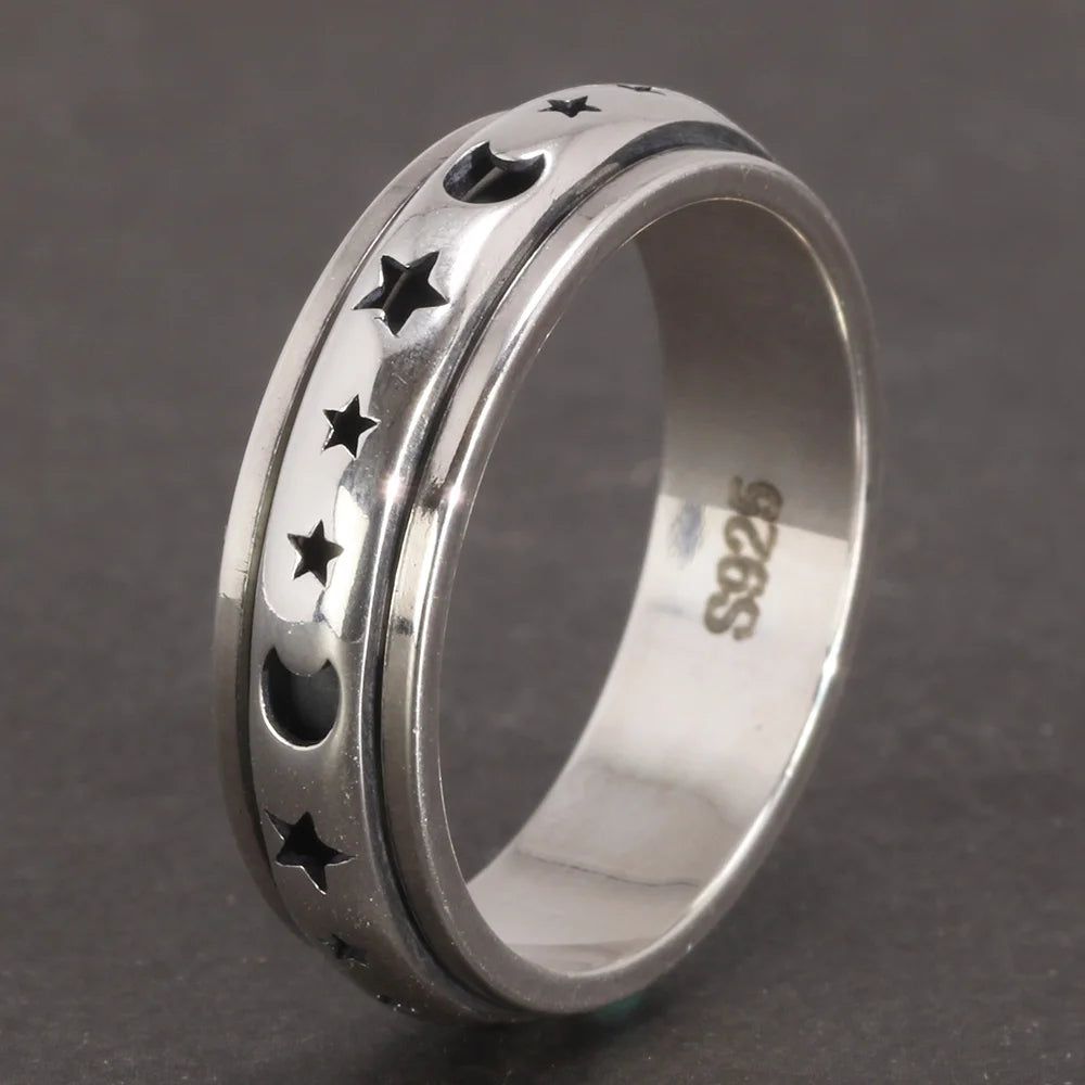 Moon and star spinner ring spinning ring for anxiety sterling silver Rosery Poetry