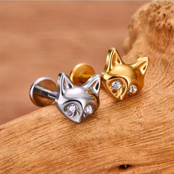 Boucles d'oreilles tête de renard en titane, clous de nez mignons 16G