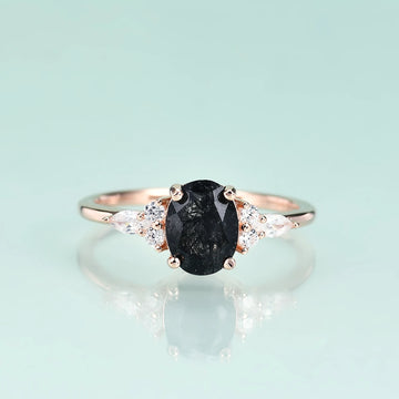 Black rutilated quartz promise ring 14K rose gold antique looking gothic engagement ring