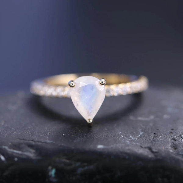 Vintage Rainbow Moonstone Engagement Ring Rose Gold Marquise Moissanite Ring Unique online Dainty Ring Sterling Silver Promise Ring for Women