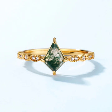 Dainty moss agate ring with a kite cut moss agate crystal sterling silver Rosery Poetry