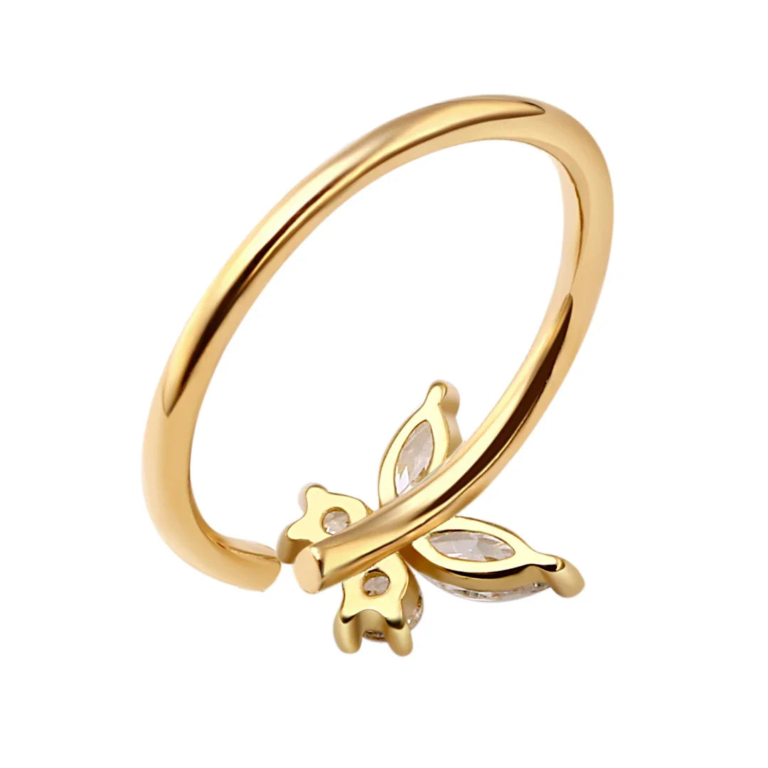 Solid gold nose ring with a butterfly 14K real gold cute butterfly nose ring 20G Ashley Piercing Jewelry