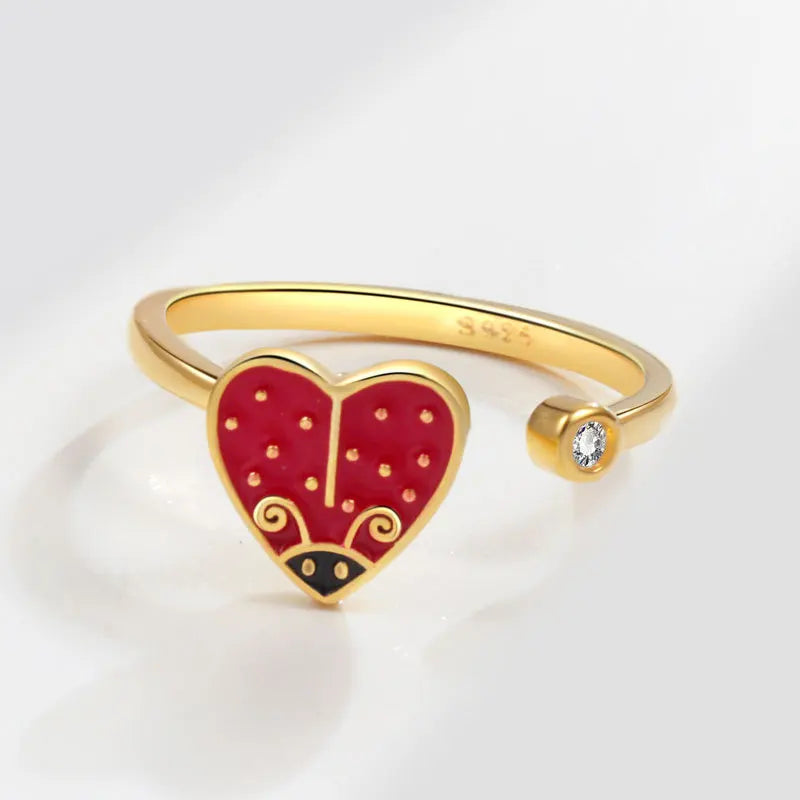 Fidget ring for daughter for kids heart spinner ring with a ladybug cute Rosery Poetry
