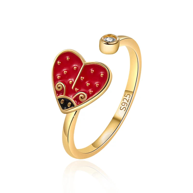 Fidget Rings Cute Fidget ring for daughter for kids heart spinner ring with a ladybug cu