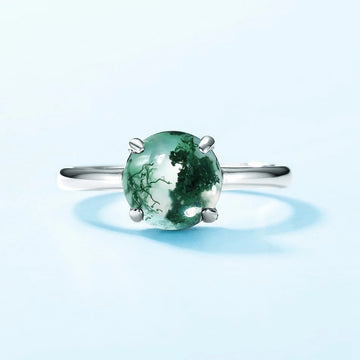 Simple moss agate ring dainty and classic with a round gemstone Rosery Poetry