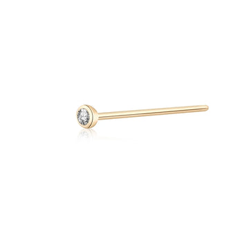 14K gold nose pin with a clear CZ stone fishtail nose stud real gold 20G