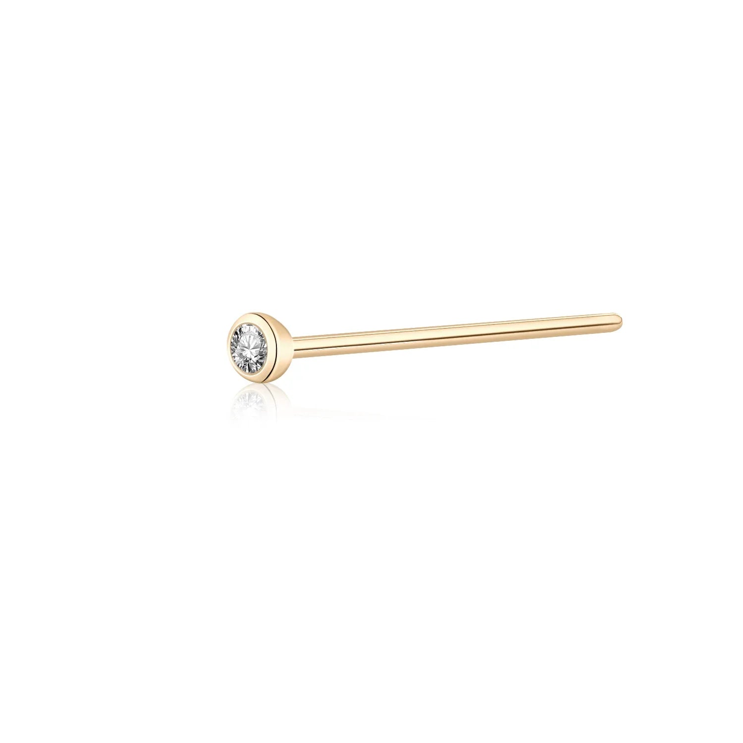 14K gold nose pin with a clear CZ stone fishtail nose stud real gold 20G Ashley Piercing Jewelry