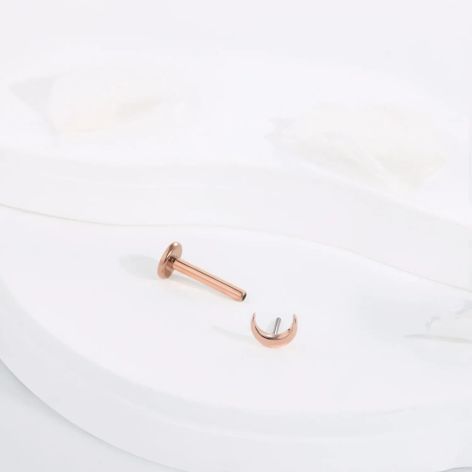 Rose gold nose stud with the moon 14K solid gold threadless ear stud lip stud Ashley Piercing Jewelry