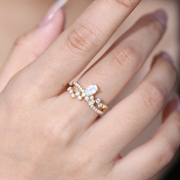 Art deco moonstone ring with diamond cz stones
