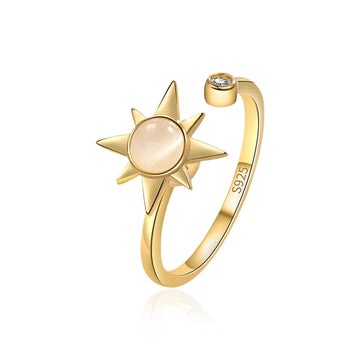Sun fidget ring with a cat eye stone sun spinner ring sterling silver Rosery Poetry