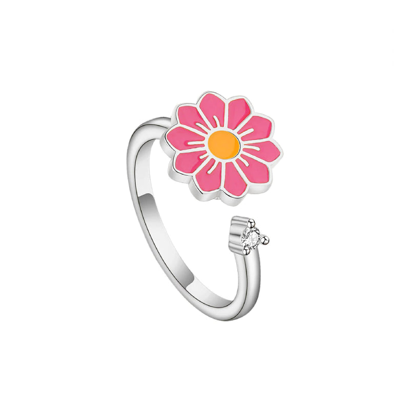 Spinner ring for anxiety pink and green daisy flower Rosery Poetry