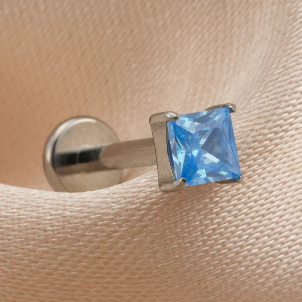 Pink diamond stud earring blue green purple clear square diamond earring titanium 16G flat back Ashley Piercing Jewelry