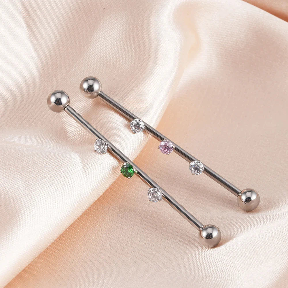 Cute industrial piercing titanium 14G feminine industrial barbell piercing silver with cz 36mm 38mm Ashley Piercing Jewelry
