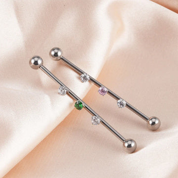 Bonito piercing industrial de titânio 14G feminino piercing de barra industrial prata com cz 36mm 38mm