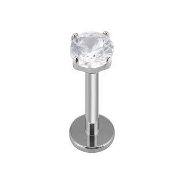 Stud de labio de diamante Stud de nariz de labret de parte posterior plana con un cristal transparente de titanio de grado implante 16G
