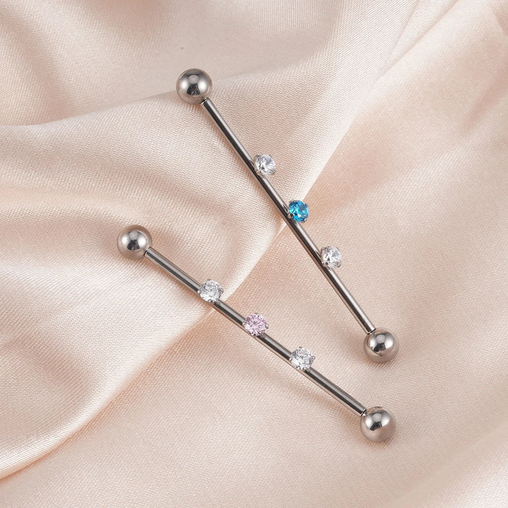Cute industrial piercing titanium 14G feminine industrial barbell piercing silver with cz 36mm 38mm Ashley Piercing Jewelry