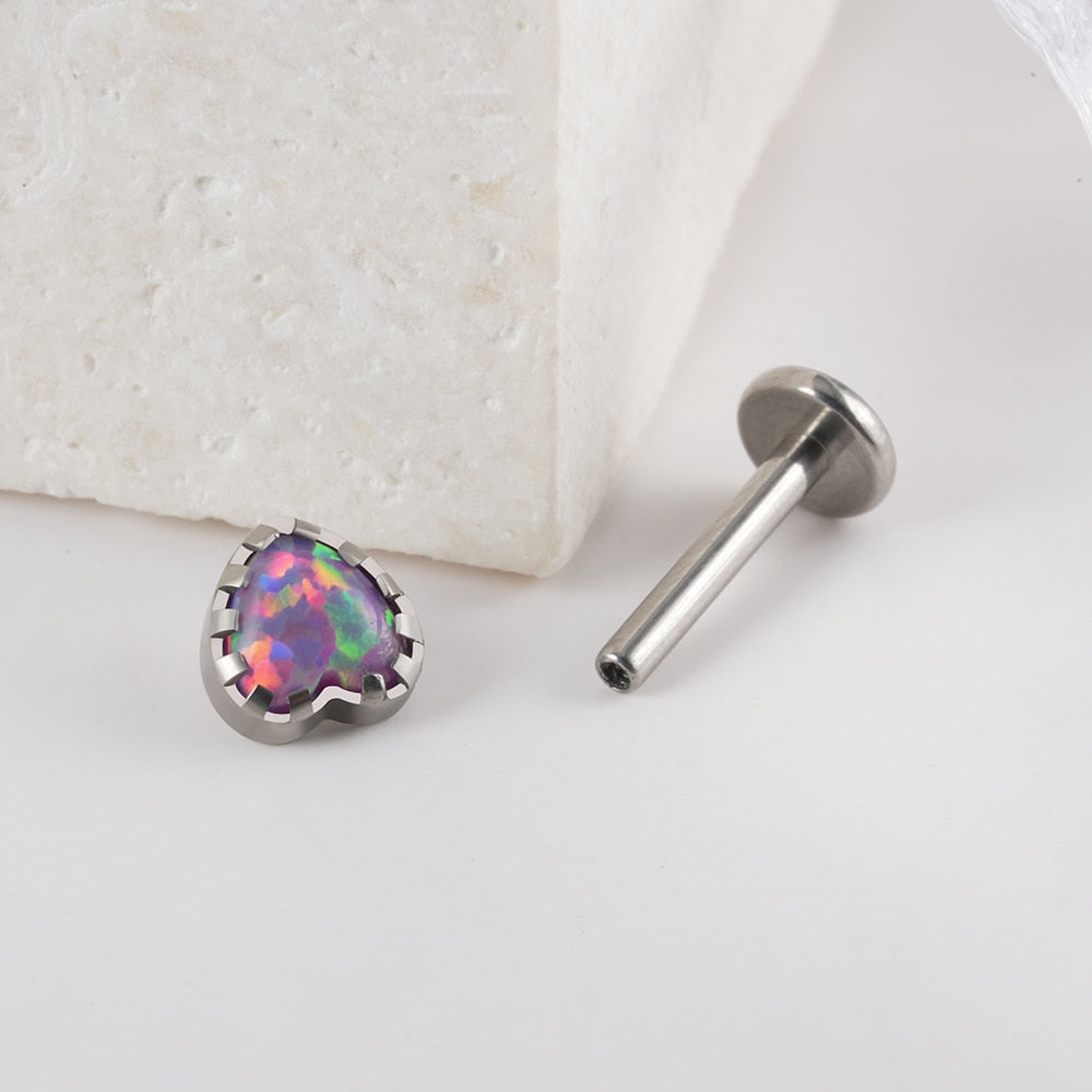 Opal helix stud earring titanium heart-shaped Ashley Piercing Jewelry